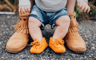 Bild von den Beinen und Schuhen eines Babys.