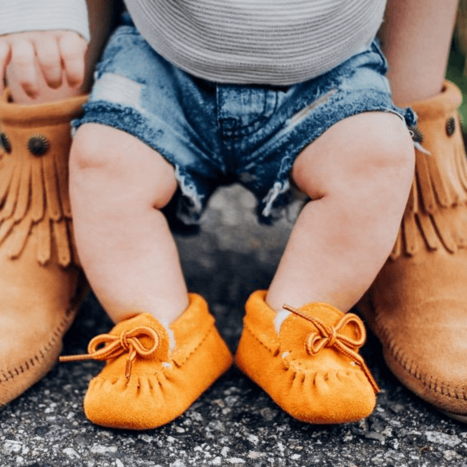Bild von den Beinen und Schuhen eines Babys.